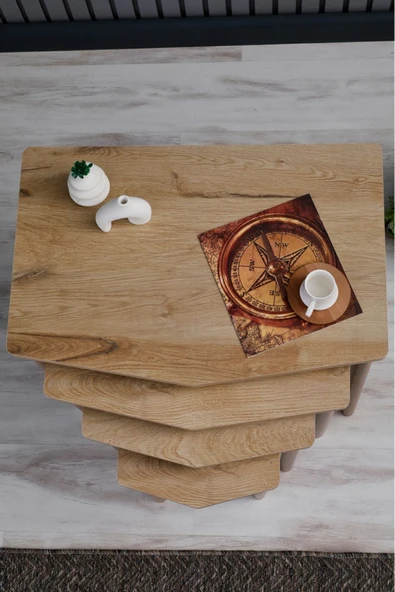 FAYMEND Karaca 4lü Zigon Sehpa - Servis Sehpa - Yan Sehpa - Meşe (RİVOLİ) - Resim 7