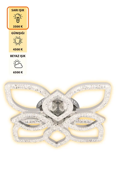 Capella Aydınlatma Kumandalı 3 Renk Işık Özellikli Dimmerli Modern Kaplama Plafonyer Led Avize Salon Mutfak Avize - 4