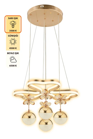 Capella Aydınlatma Kumandalı 3 Renk Işık Özellikli Modern Kaplama Sarkıt Led Avize Salon Avize - 4