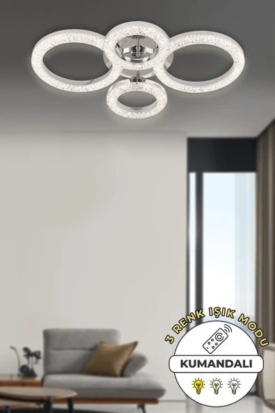 Capella Aydınlatma Kumandalı 3 Renk Işık Özellikli Dimmerli Modern Kaplama Plafonyer Led Avize Salon Mutfak Avize