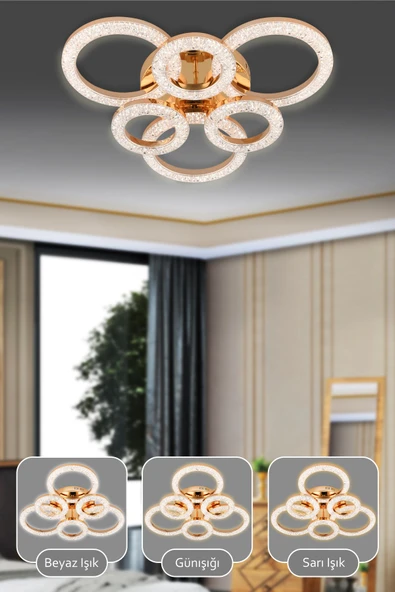 Capella Aydınlatma Kumandalı 3 Renk Işık Özellikli Dimmerli Modern Kaplama Plafonyer Led Avize Salon Mutfak Avize - 2