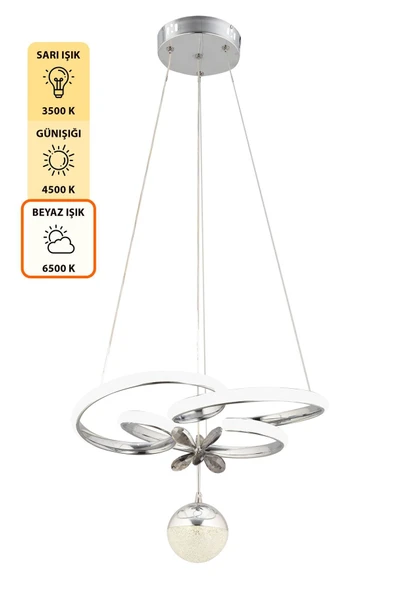 Capella Aydınlatma Dante Kumandalı 3 Renk Işık Özellikli Modern Krom Kaplama Sarkıt Led Avize Salon Avize - 6