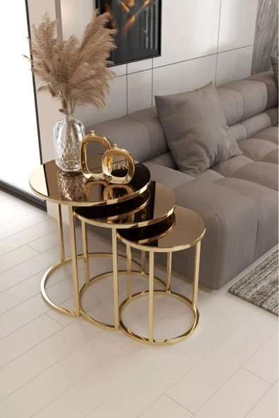 LİV ÇELİK KAPI AKSESUARLARI Gold Bronz Aynalı Zigon Sehpa - 3