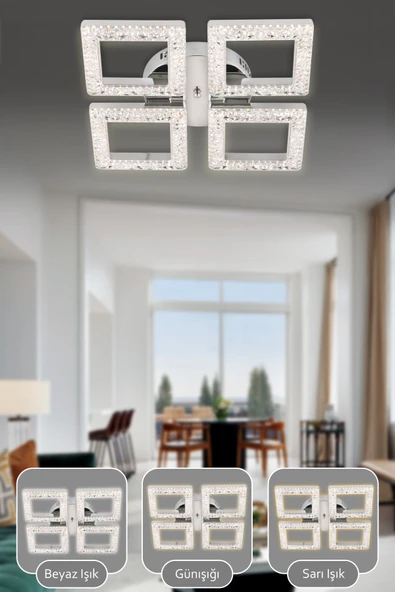 Capella Aydınlatma Kumandalı 3 Renk Işık Özellikli Dimmerli Modern Kaplama Plafonyer Led Avize Salon Mutfak Avize - 2