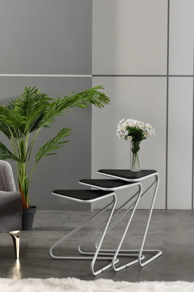 FAYMEND Bumerang 3lü Set Sehpa 'Beyaz Siyah' - Resim 2