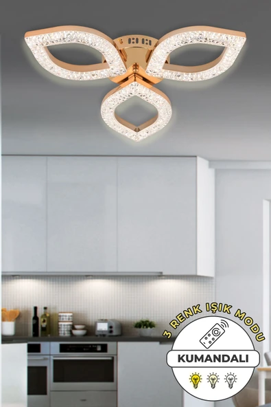 Capella Aydınlatma Kumandalı 3 Renk Işık Özellikli Dimmerli Modern Kaplama Plafonyer Led Avize Salon Mutfak Avize