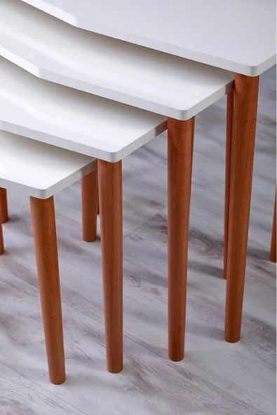 FAYMEND Karaca 4lü Zigon Sehpa Servis Sehpa Yan Sehpa Açık Krem (AYTAŞI) - Resim 3