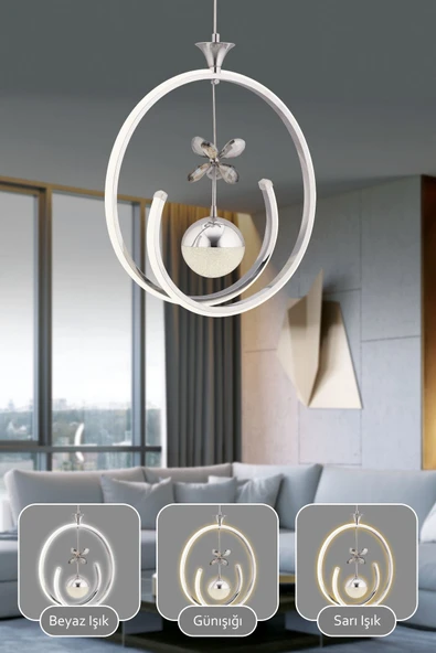 Capella Aydınlatma Kumandalı 3 Renk Işık Özellikli Modern Kaplama Sarkıt Led Avize Salon Avize - 2