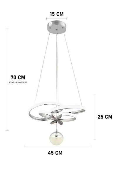 Capella Aydınlatma Dante Kumandalı 3 Renk Işık Özellikli Modern Krom Kaplama Sarkıt Led Avize Salon Avize - 7