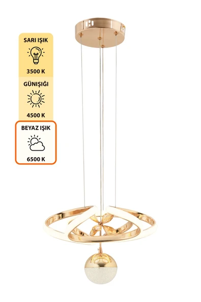 Capella Aydınlatma Alfa Kumandalı 3 Renk Işık Özellikli Dimmerli Gold Kaplama Sarkıt Led Avize Salon Mutfak Avize - 6