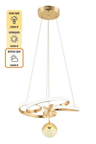 Capella Aydınlatma Dante Kumandalı 3 Renk Işık Özellikli Modern Gold Kaplama Sarkıt Led Avize Salon Avize - 6