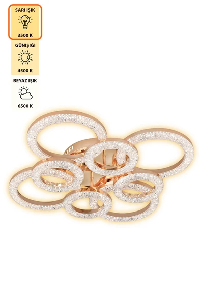 Capella Aydınlatma Kumandalı 3 Renk Işık Özellikli Dimmerli Modern Kaplama Plafonyer Led Avize Salon Mutfak Avize - 4