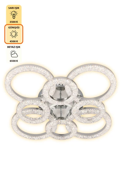 Capella Aydınlatma Kumandalı 3 Renk Işık Özellikli Dimmerli Modern Kaplama Plafonyer Led Avize Salon Mutfak Avize - 5