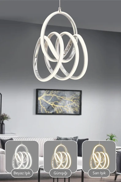 Capella Aydınlatma Kumandalı 3 Renk Işık Özellikli Modern Kaplama Sarkıt Led Avize Salon Avize - 2
