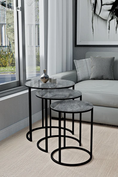 EMGA HOME Lisa Zigon Sehpa - Antrasit Mermer - Resim 2