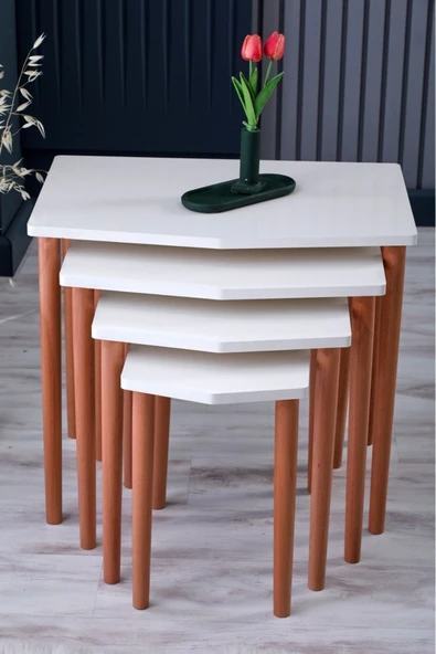 FAYMEND Karaca 4lü Zigon Sehpa Servis Sehpa Yan Sehpa Açık Krem (AYTAŞI) ürün görseli