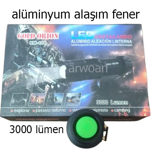 Km-106 Metal El Feneri, Ultra Güçlü El Feneri, Cree T6 Led 5000 Lümen - 5
