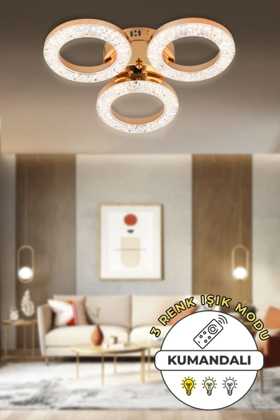 Capella Aydınlatma Kumandalı 3 Renk Işık Özellikli Dimmerli Modern Kaplama Plafonyer Led Avize Salon Mutfak Avize