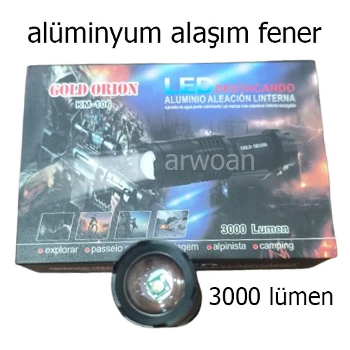 Km-106 Metal El Feneri, Ultra Güçlü El Feneri, Cree T6 Led 5000 Lümen - 2