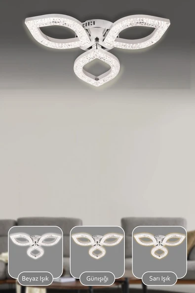 Capella Aydınlatma Kumandalı 3 Renk Işık Özellikli Dimmerli Modern Kaplama Plafonyer Led Avize Salon Mutfak Avize - 2