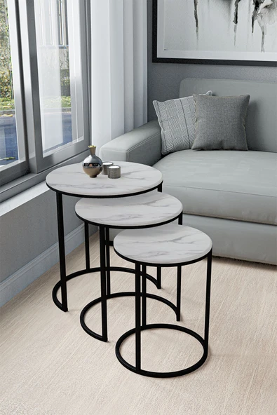 EMGA HOME Lisa Zigon Sehpa - Beyaz Mermer - Resim 3