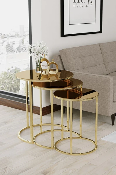 LİV ÇELİK KAPI AKSESUARLARI Gold Bronz Aynalı Zigon Sehpa - 2