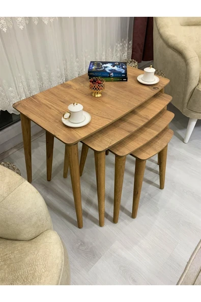 Evmob Home 4lü (dörtlü) Zigon Sehpa Ahşap Mdf - Ceviz - Resim 3