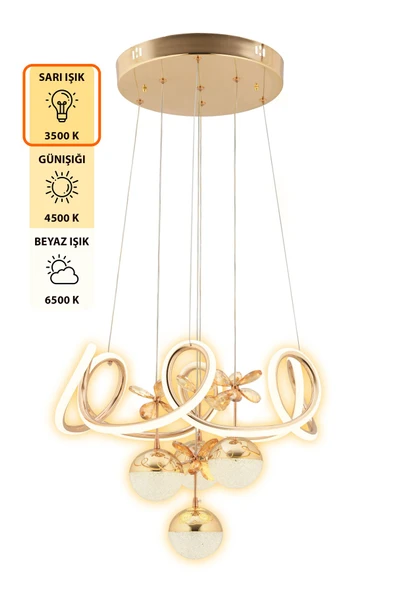 Capella Aydınlatma Aron Kumandalı 3 Renk Işık Özellikli Dimmerli Modern Kaplama Sarkıt Led Avize Salon Hol Mutfak Avize - 4