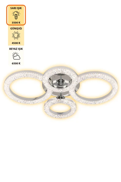 Capella Aydınlatma Kumandalı 3 Renk Işık Özellikli Dimmerli Modern Kaplama Plafonyer Led Avize Salon Mutfak Avize - 4