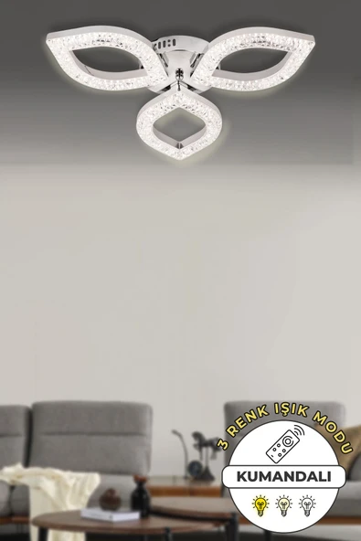 Capella Aydınlatma Kumandalı 3 Renk Işık Özellikli Dimmerli Modern Kaplama Plafonyer Led Avize Salon Mutfak Avize