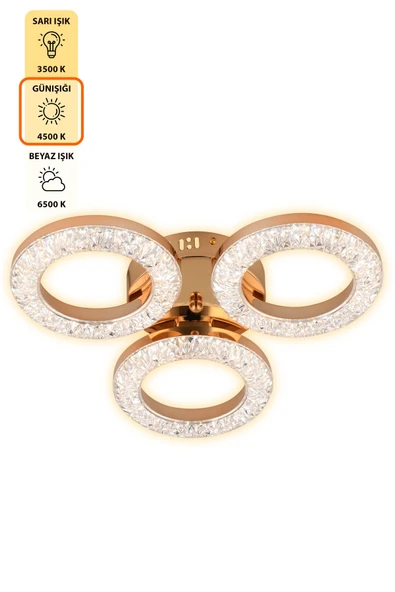 Capella Aydınlatma Kumandalı 3 Renk Işık Özellikli Dimmerli Modern Kaplama Plafonyer Led Avize Salon Mutfak Avize - 5