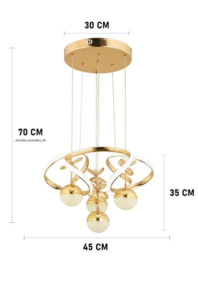 Capella Aydınlatma Octavia Kumandalı 3 Renk Işık Özellikli Modern Gold Kaplama Sarkıt Led Avize Salon Avize - 7