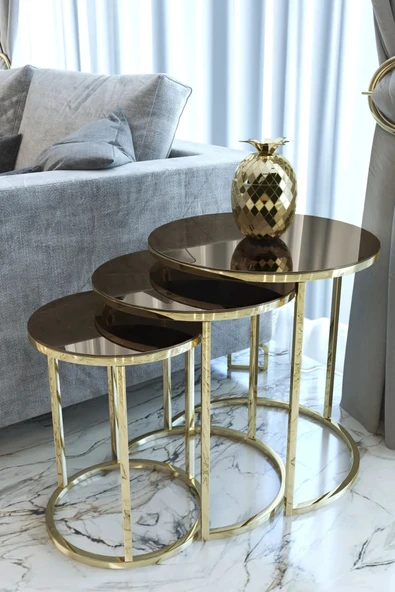 CAPRİDOS MOBİLYA Gold Bronz Aynalı Zigon Sehpa