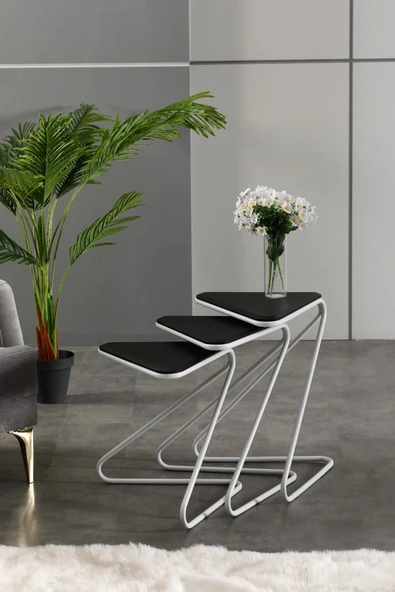 FAYMEND Bumerang 3lü Set Sehpa 'Beyaz Siyah' - Resim 3