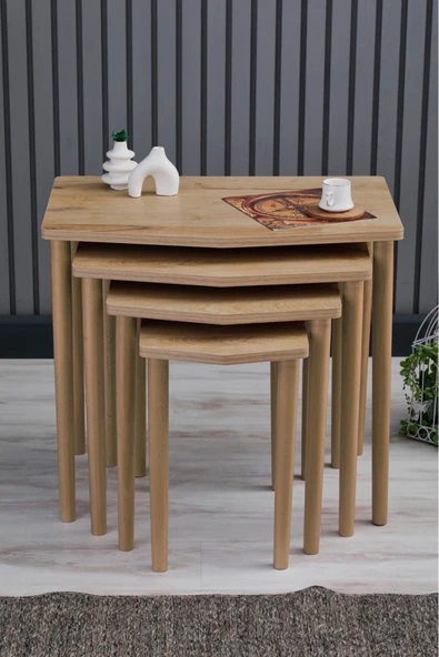 FAYMEND Karaca 4lü Zigon Sehpa - Servis Sehpa - Yan Sehpa - Meşe (RİVOLİ) ürün görseli