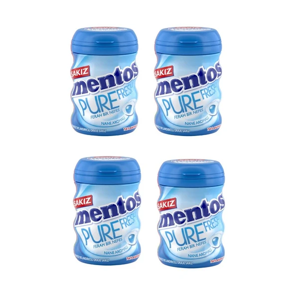 Mentos Pure Fresh Nane Aromalı Şekersiz Tatlandırıcılı Draje Sakız 60 g x 4 Adet