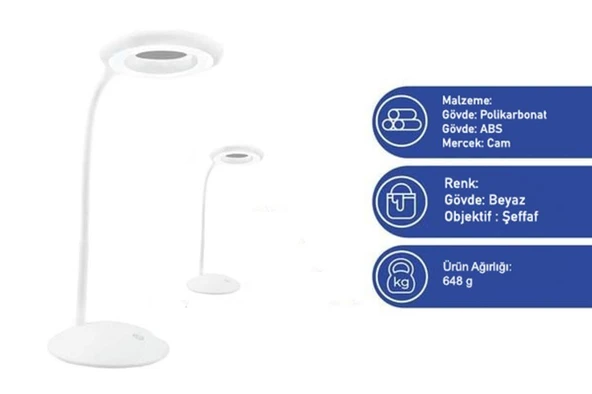 Wenko LED Masa Lambası 8x Büyüteç, Beyaz, 24 LED'li Lamba - 2