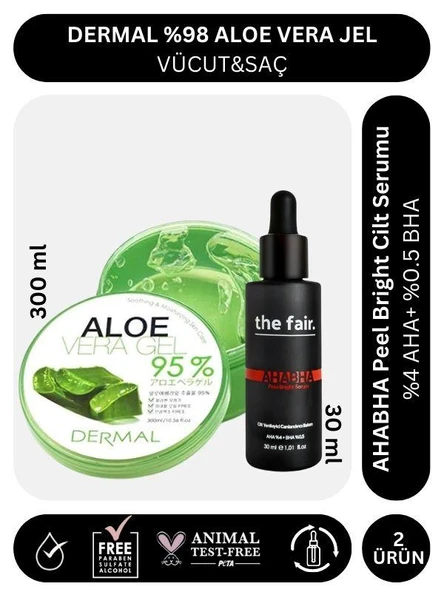 Dermal %98 Aloe Vera Jel Saç Cilt ve Vücut için Nemlendirici 300 ml ve the fair. Ahabha 30 ml Serum