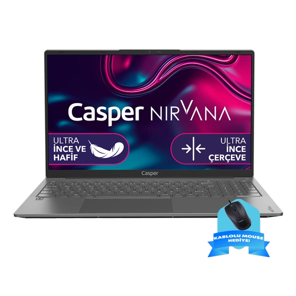 Casper Nirvana X600.1270-8U00R-G-F-KM35S Intel Core i7-12700H 8GB RAM 250GB NVME SSD Windows 11 Pro  + Kablolu Mouse Hediye