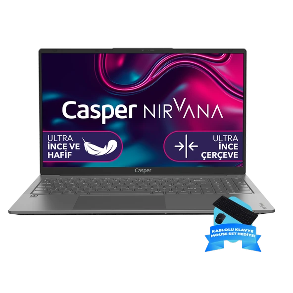 Casper Nirvana X600.1270-8V00R-G-F-D2D1 Intel Core i7-12700H 8GB RAM 500GB NVME SSD Windows 11 Pro + Kablolu Klavye-Mouse Set Hediye