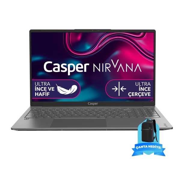 Casper Nirvana X600.1270-DF00X-G-F-M102 Intel Core i7-12700H 32GB RAM 1TB NVME SSD Freedos  + Nirvana 15.6" Sırt Çantası Gri Hediye