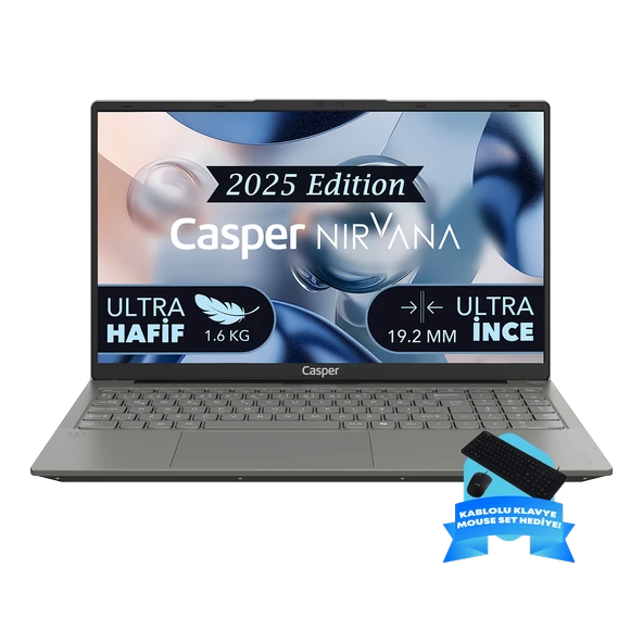 Casper Nirvana X600.1342-BX00A-M-F-D2D1 Intel Core i5-13420H 16GB RAM 2TB NVME SSD Windows 11 Home + Kablolu Klavye-Mouse Set Hediye