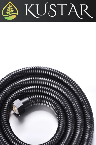 KUSTAR 3'lü Set Siyah 5 Fonksiyonlu Turbo Jet Pervaneli Duş Başlığı Örgülü Hortum Ve Askı - 4