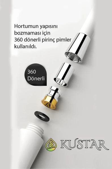 KUSTAR Nano Silikon Patlamaz Yırtılmaz Ezilmez Duş Hortumu 150 cm Beyaz Banyo Duş Hortumu - 5