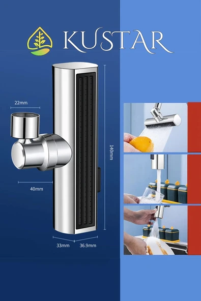 KUSTAR Krom Tasarruflu 4 Modlu Şelale Ayarlanabilir Musluk Başlığı Mutfak Eviye Bataryası Lavabo Bataryası - 2