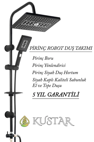 KUSTAR Singapur Siyah Fonksiyonlu Robot Duş Seti Yağmurlama Tepeleme Duş Sistemi 5 Yıl Garanti %100 Pirinç