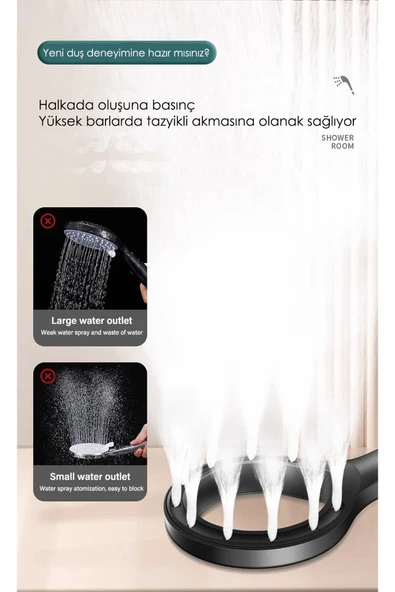 KUSTAR Super Sonic Su Tasarruflu Siyah Turbo Jet Banyo Duş Başlığı El Duşu - 4