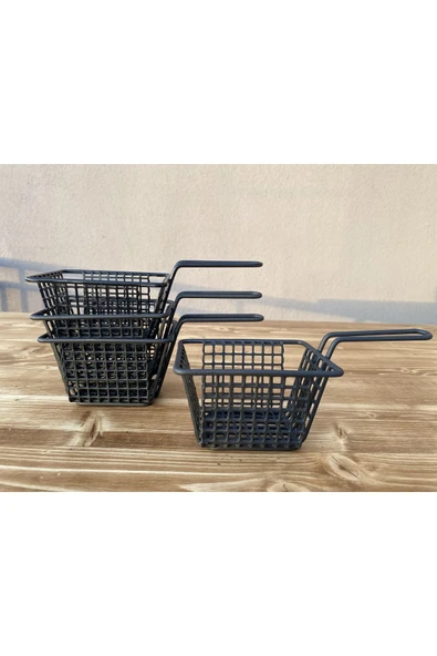 Kustar Metal Patates Ve Atıştırmalık Sunum Sepeti 4 Adet - 2