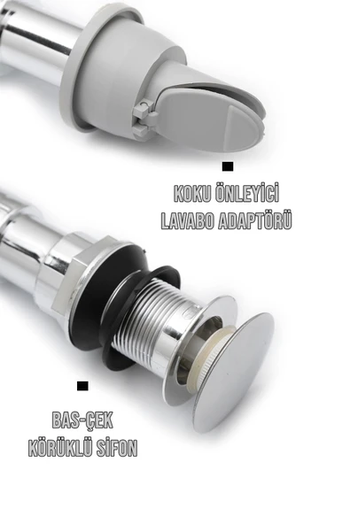 KUSTAR Krom Bas Çek Lavabo Sifonu Ve Koku Giderici Kapaklı Adaptör Seti - 2