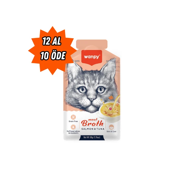 Wanpy Kediler için Somon & Ton Balığı Eti Çorbası 50 gr (12 Al 10 Öde)